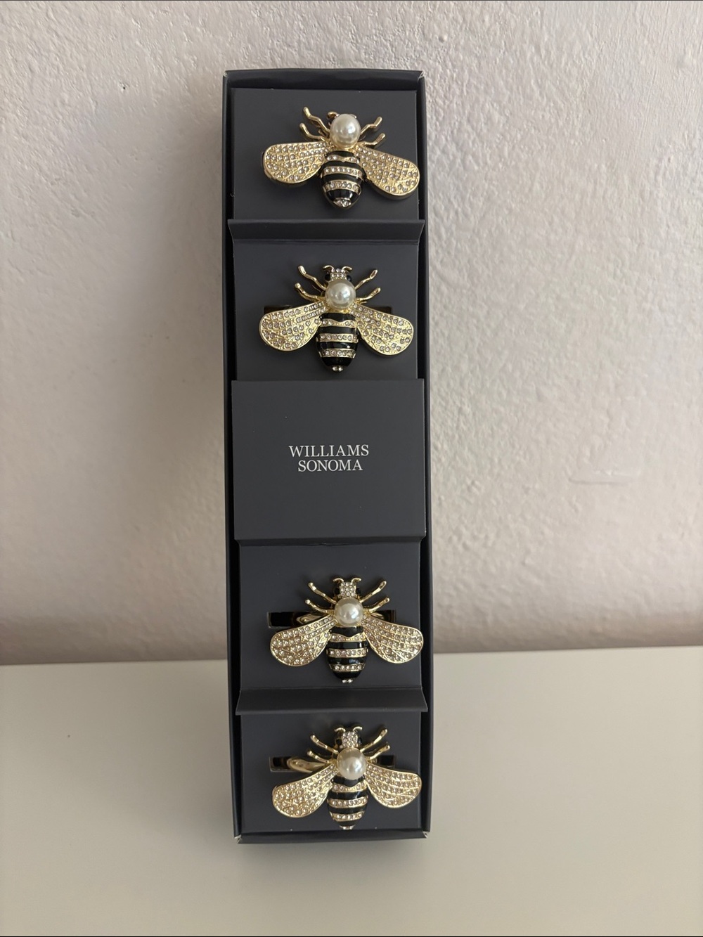 Williams Sonoma Gold and Black Bee Napkin Rings, Set of 4